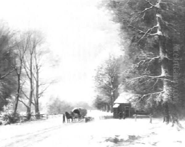 Route Animee En Lisere De Foret, L'hiver Oil Painting by Louis Apol