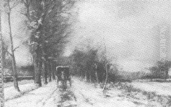 Horse And Cart In The Snow Oil Painting by Louis Apol