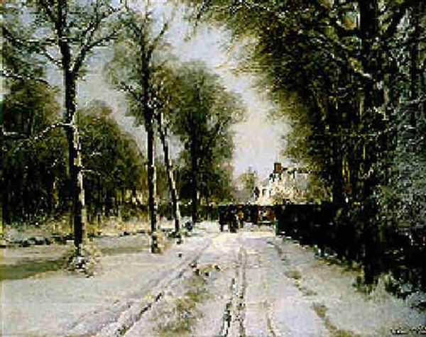 A Winter Landscape With A Horse-drawn Cart On A Snowy Path Along A Farm Oil Painting by Louis Apol