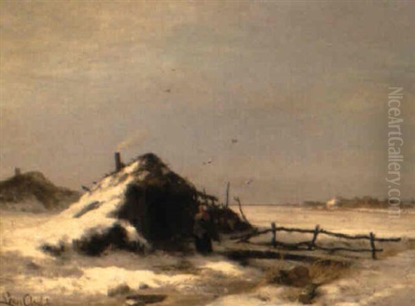 Sonnig Beleuchtete, Winterliche Fluslandschaft Oil Painting by Louis Apol