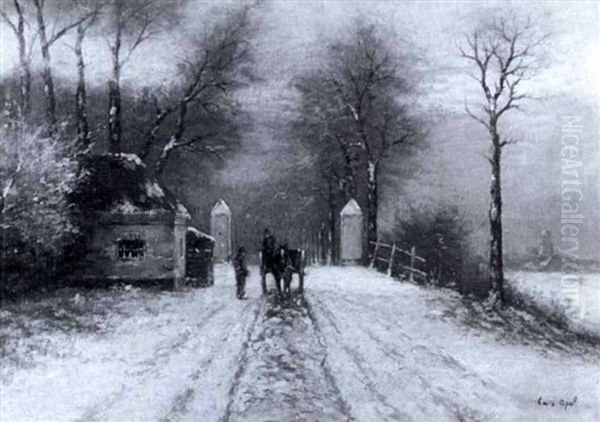 Bauer Mit Pferdekarren Im Gesprach Mit Einem Parkwachter    Vor Der Einfahrt Zu Einem Schlosspark Oil Painting by Louis Apol