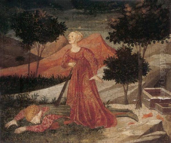 Pyramus And Thisbe Oil Painting by  Apollonio di Giovanni di Tommaso