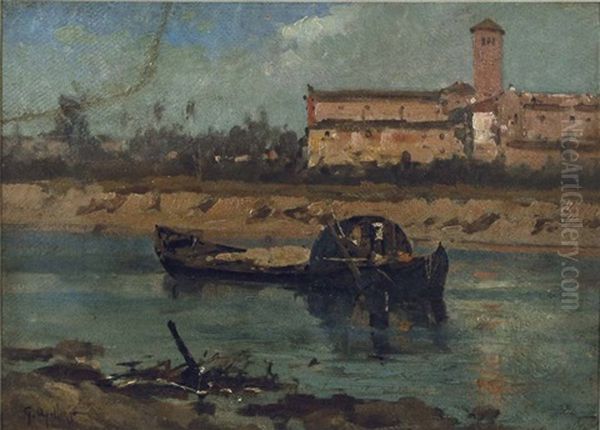 Barca Sul Sile Oil Painting by Giovanni Apollonio