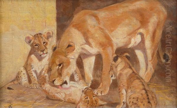 Lions (+ Another; Pair) Oil Painting by Carl Heinrich Wilhelm Appel