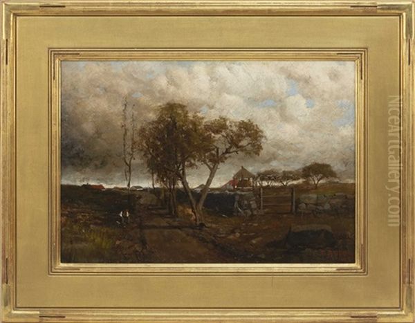 Rural Scene With Stone Wall And Figures On A Path Oil Painting by Charles P. Appel