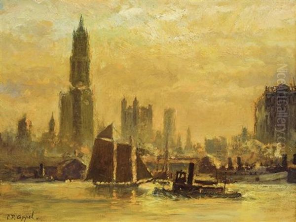 Skyline Across Harbor Oil Painting by Charles P. Appel