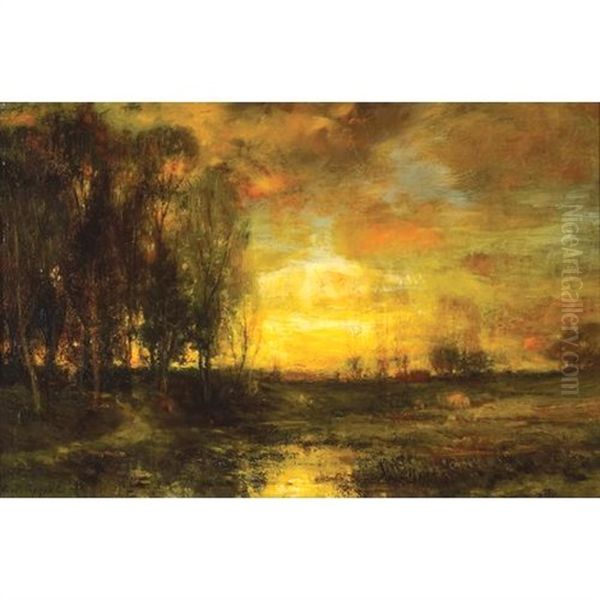 A Stand Of Trees At Sunset Oil Painting by Charles P. Appel