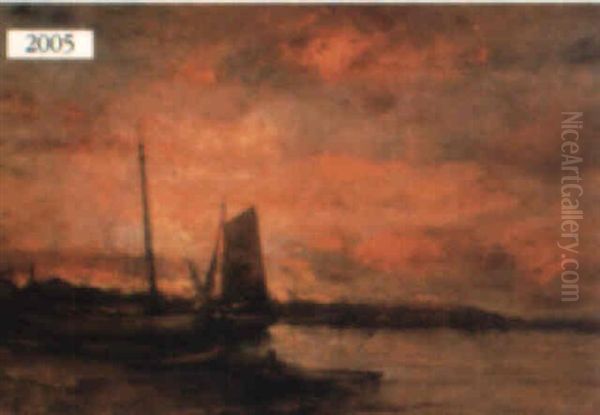 Sailboat In Tranquil Harbor Oil Painting by Charles P. Appel