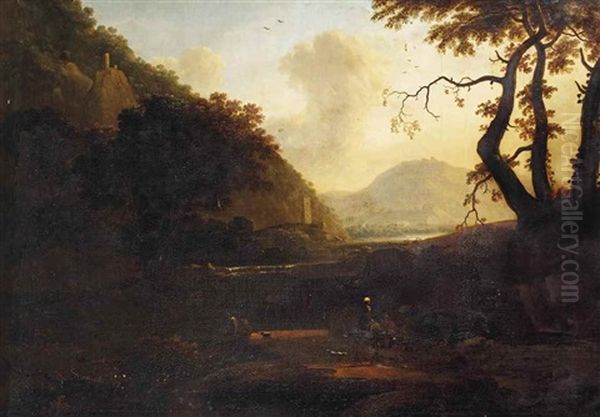 An Italianate River Landscape With Travellers On A Track Oil Painting by Bartholomeus Appelman