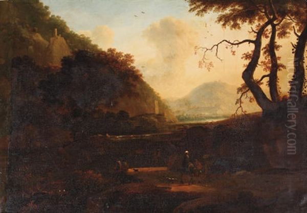 An Italianate River Landscape With Travellers On A Track Oil Painting by Bartholomeus Appelman