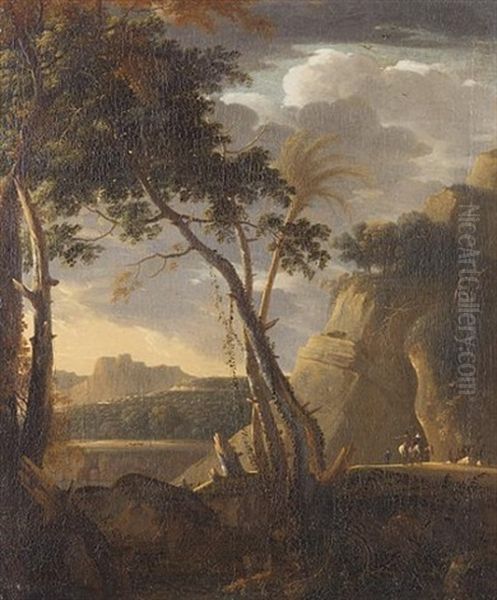 An Italianate Landscape With Travellers On A Country Path Oil Painting by Bartholomeus Appelman