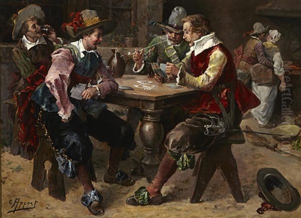 A Game Of Cards Oil Painting by George Appert