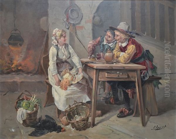 Scene Galante A La Cuisine Oil Painting by George Appert