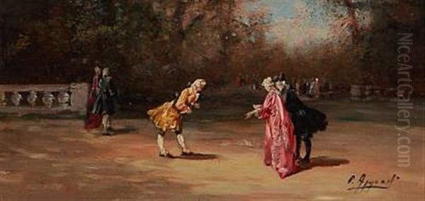 View From A Garden With People In Rococo Costumes Oil Painting by George Appert