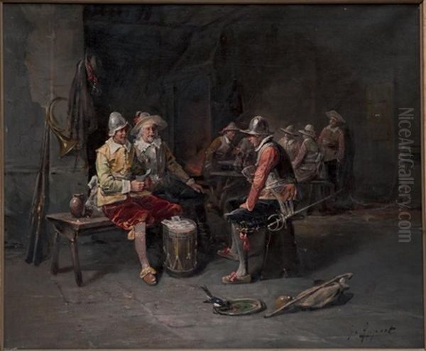 La Partie De Cartes Des Soldats Dans L'auberge Oil Painting by George Appert