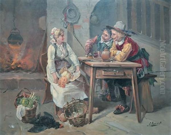 Scene Galante A La Cuisine Oil Painting by George Appert