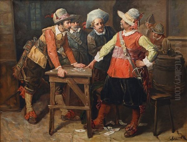 The Game Of Cards Oil Painting by George Appert