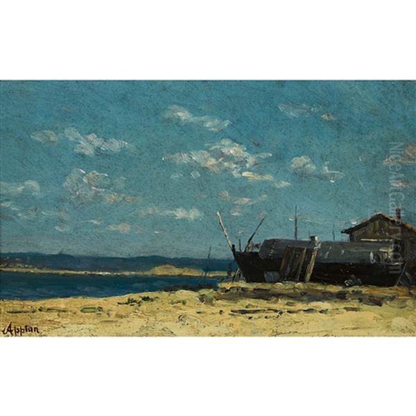 Strandpartie Mit Boot Und Haus Oil Painting by Adolphe Appian