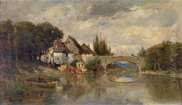 Vue D'un Village Au Bord De L'eau Oil Painting by Adolphe Appian