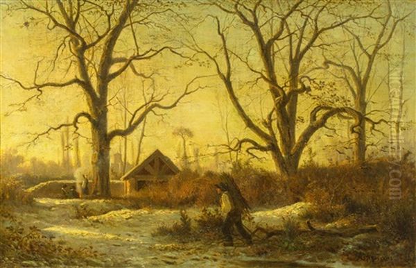 Paysage D'hiver Avec Ramasseur De Fagots Oil Painting by Adolphe Appian