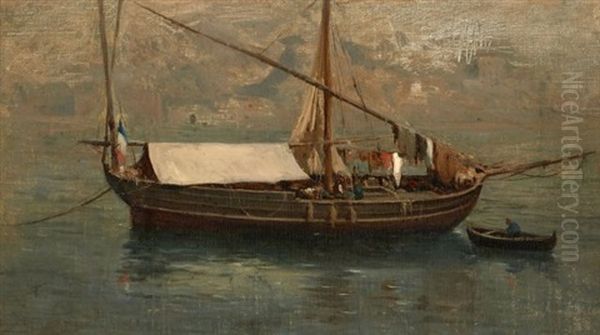 Bateau Au Large D'une Ville Oil Painting by Adolphe Appian