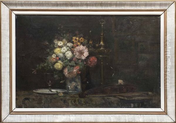 Nature Morte Au Violon Et Au Vase Fleuri Oil Painting by Adolphe Appian