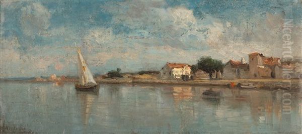 Flusslandschaft Mit Segelboot Oil Painting by Adolphe Appian