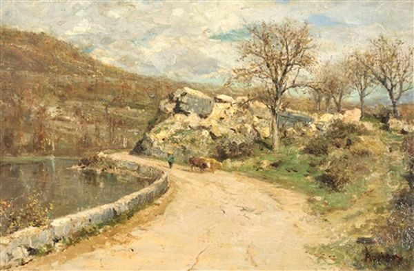 Attelage Au Bord De L'ain Oil Painting by Adolphe Appian