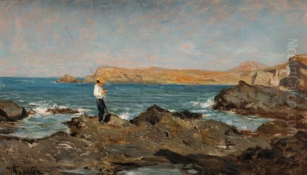 Pecheur Sur Les Rochers Oil Painting by Adolphe Appian