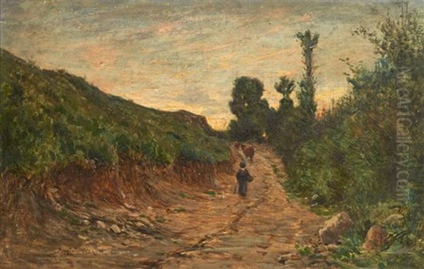 Berger Et Vaches Sur Un Chemin Oil Painting by Adolphe Appian