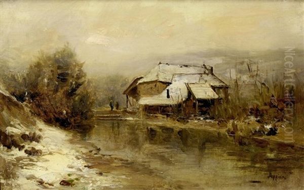 Ferme Sous La Neige Oil Painting by Adolphe Appian