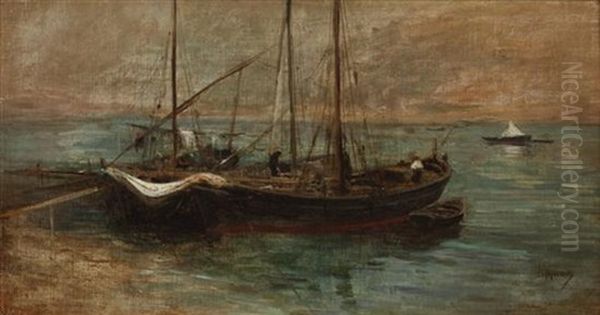 Harbor Scene Oil Painting by Adolphe Appian