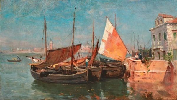 Voiliers A Venise Oil Painting by Adolphe Appian