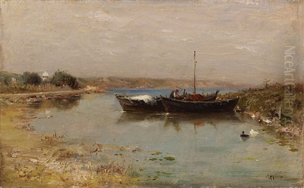 Barques Sur La Riviere Oil Painting by Adolphe Appian