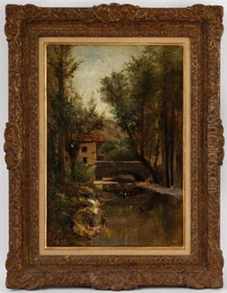 Le Pont Sur La Riviere Aux Canards Oil Painting by Adolphe Appian