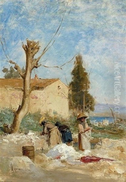 Les Lavandeuses Oil Painting by Adolphe Appian