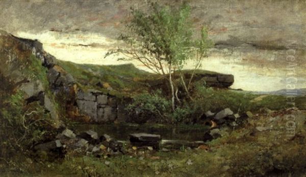 Pecheur Pres Des Rochers Sur L'etang De Frignon, Dans La Vallee D'amby Oil Painting by Adolphe Appian