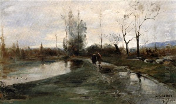 Sur Le Chemin Au Bord De La Riviere Oil Painting by Adolphe Appian