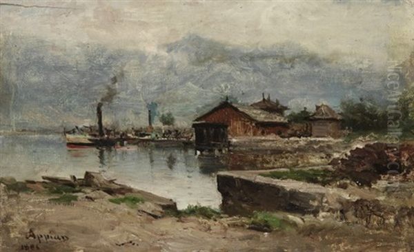 La Gare De Bouveret, Lac De Geneve Oil Painting by Adolphe Appian