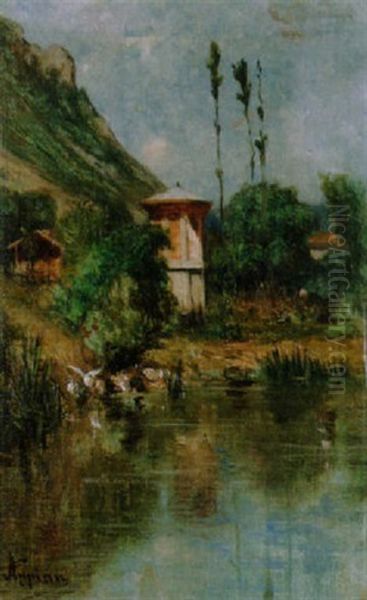 Flussuferpartie Oil Painting by Adolphe Appian