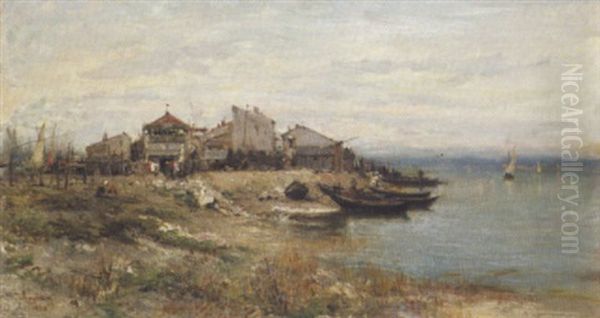 Village De Pecheurs Oil Painting by Adolphe Appian