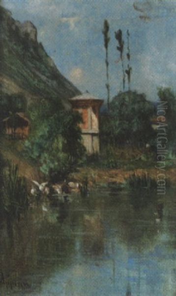 Flussuferpartie Oil Painting by Adolphe Appian