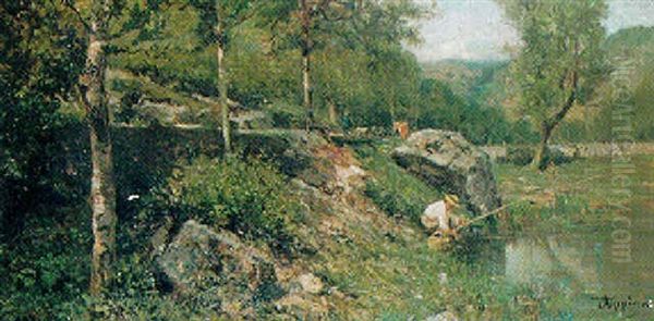 Pecheur Au Bord De L'eau Oil Painting by Adolphe Appian