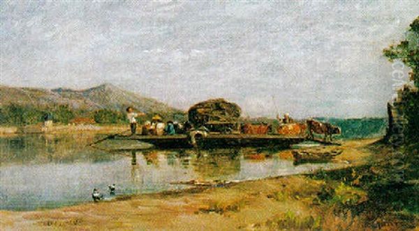 Le Passage Du Bac Pres De Lhuys Oil Painting by Adolphe Appian