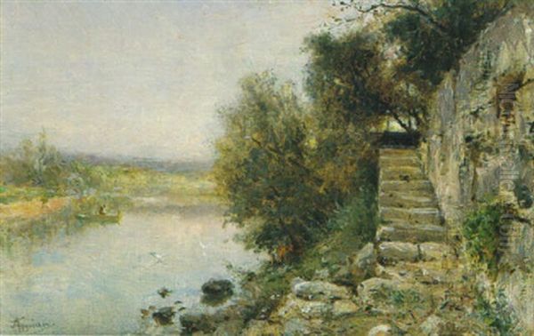 Treppenaufgang An Einem Flussufer Oil Painting by Adolphe Appian