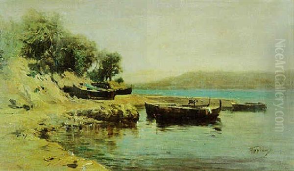 Barques De Peche Dans Le Golfe De Genes Oil Painting by Adolphe Appian