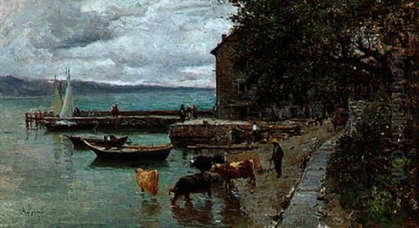 Le Lac De Geneve-le Bouveret Oil Painting by Adolphe Appian