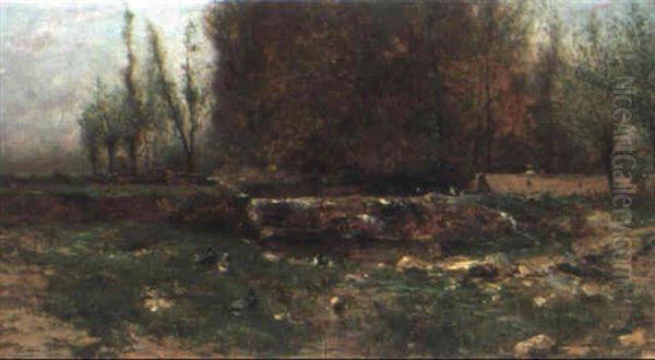 Flusslandschaft Mit Enten Und Brucke Oil Painting by Adolphe Appian