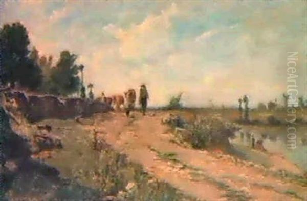 Landschaft Mit Wandernder Viehherde Oil Painting by Adolphe Appian