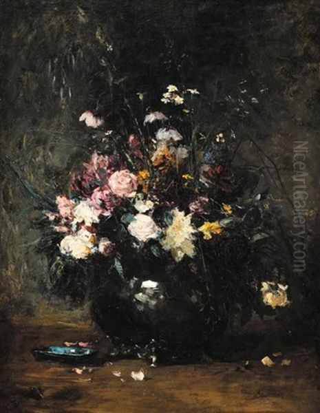 Bouquet De Fleurs Sur Un Entablement Oil Painting by Louis Appian